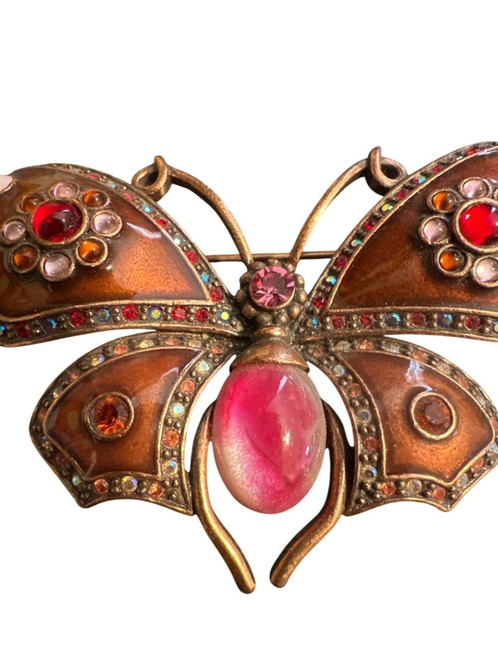 Joan Rivers Butterfly Pin With Rhinestones & Pink Center Vintage Gold-Tone Brooc - Picture 3 of 6